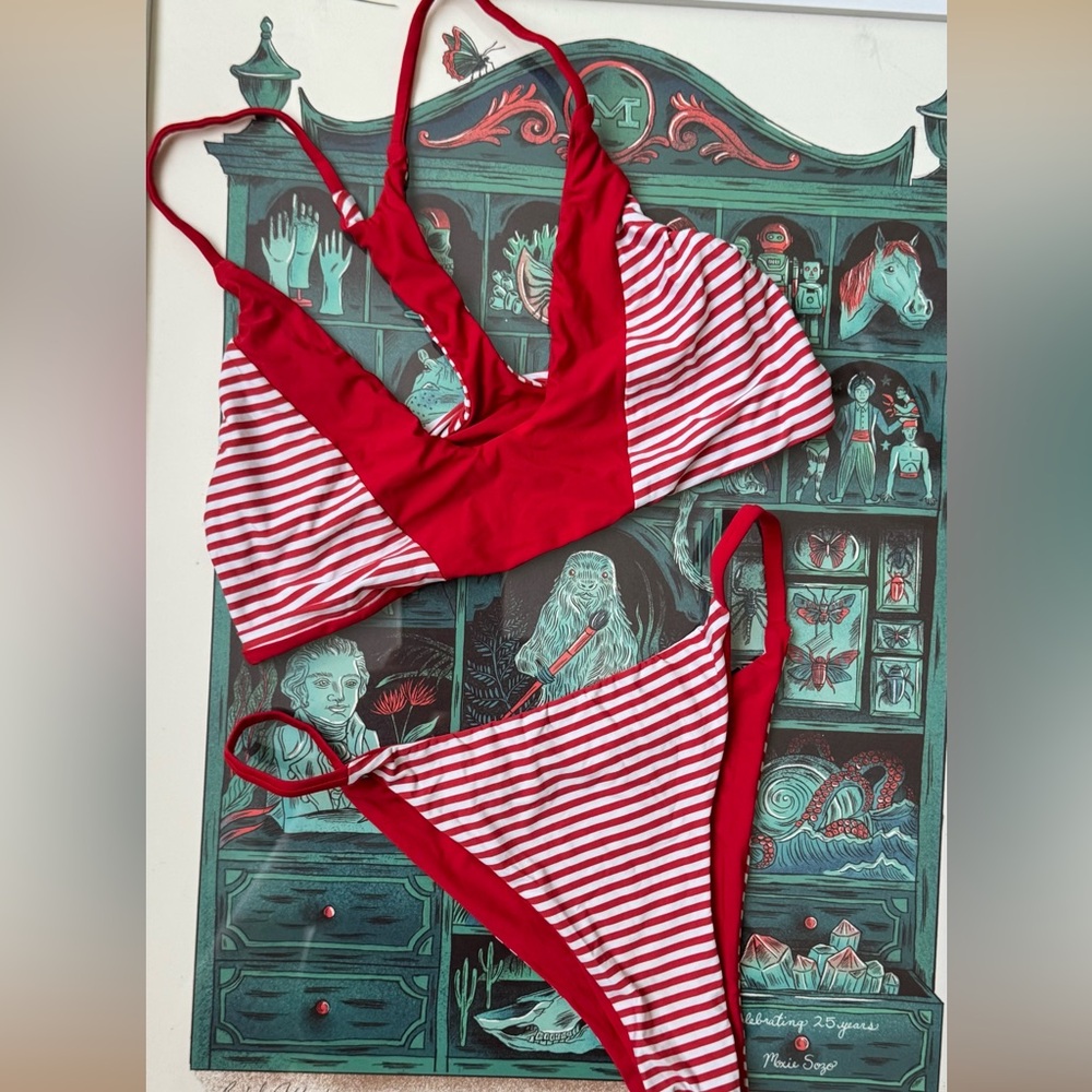 Red Striped Women's Reversible Bikini Set